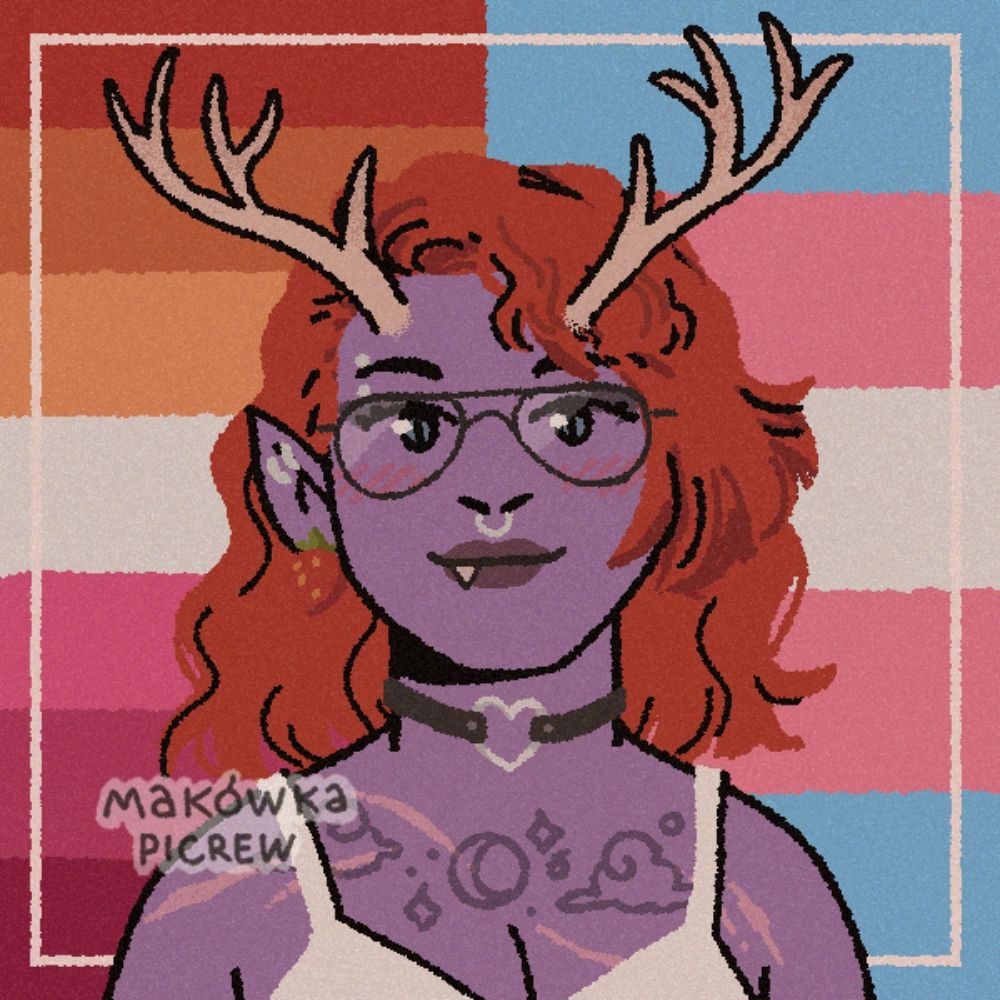 Profile Icon that Petra uses for social media of a purple girl with
	medium length red hair, glasses, elf ears, deer antlers. Maybe some day she'll replace it with an actual picture
	of herself